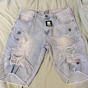 Distressed Light Blue Denim Shorts